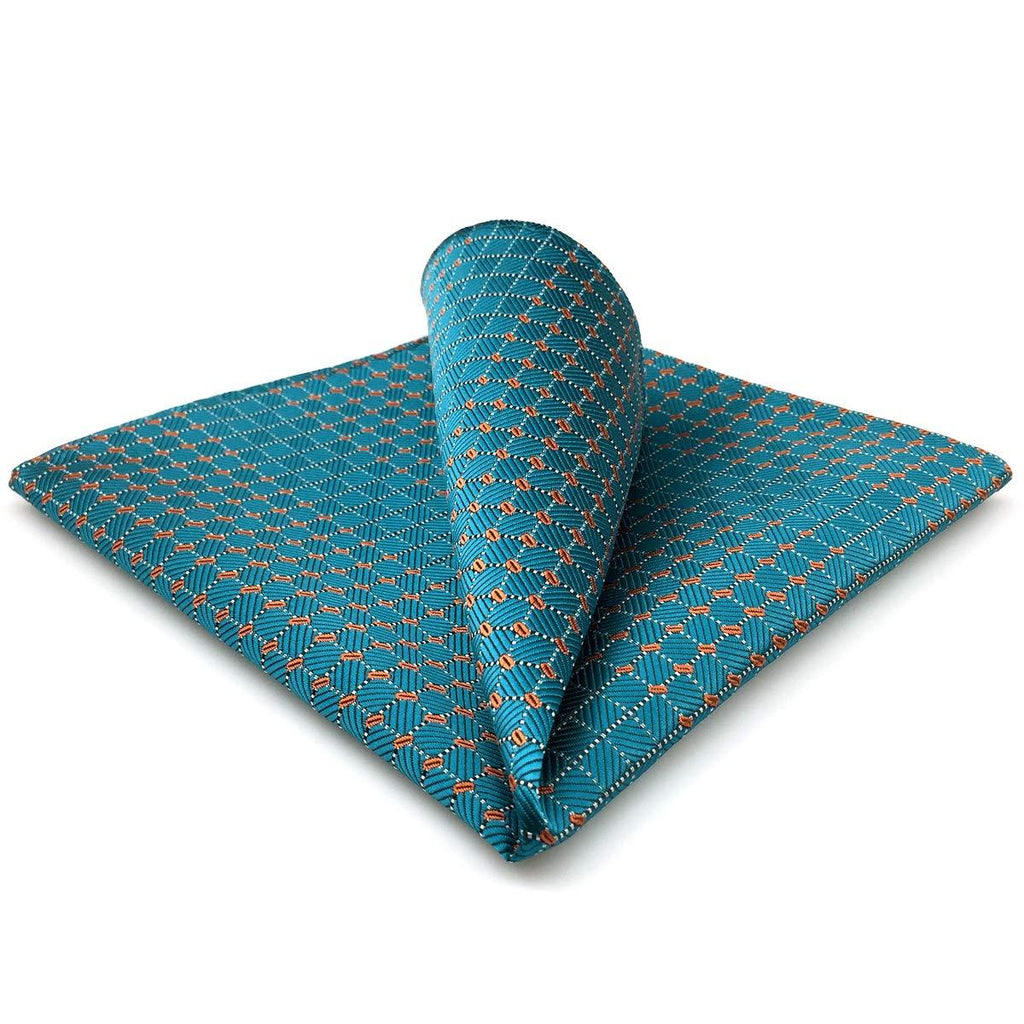 [Australia] - SHLAX&WING Blue Mens Pocket Square Silk Hanky Checkered 12.6 inches Large Size 