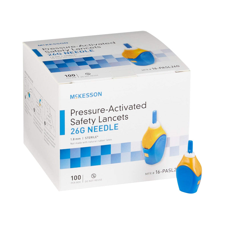 [Australia] - McKesson Safety Lancets, Sterile, Pressure-Activated, 26 Gauge Needle, 1.8 mm, 100 Count, 1 Pack (100 ct) 