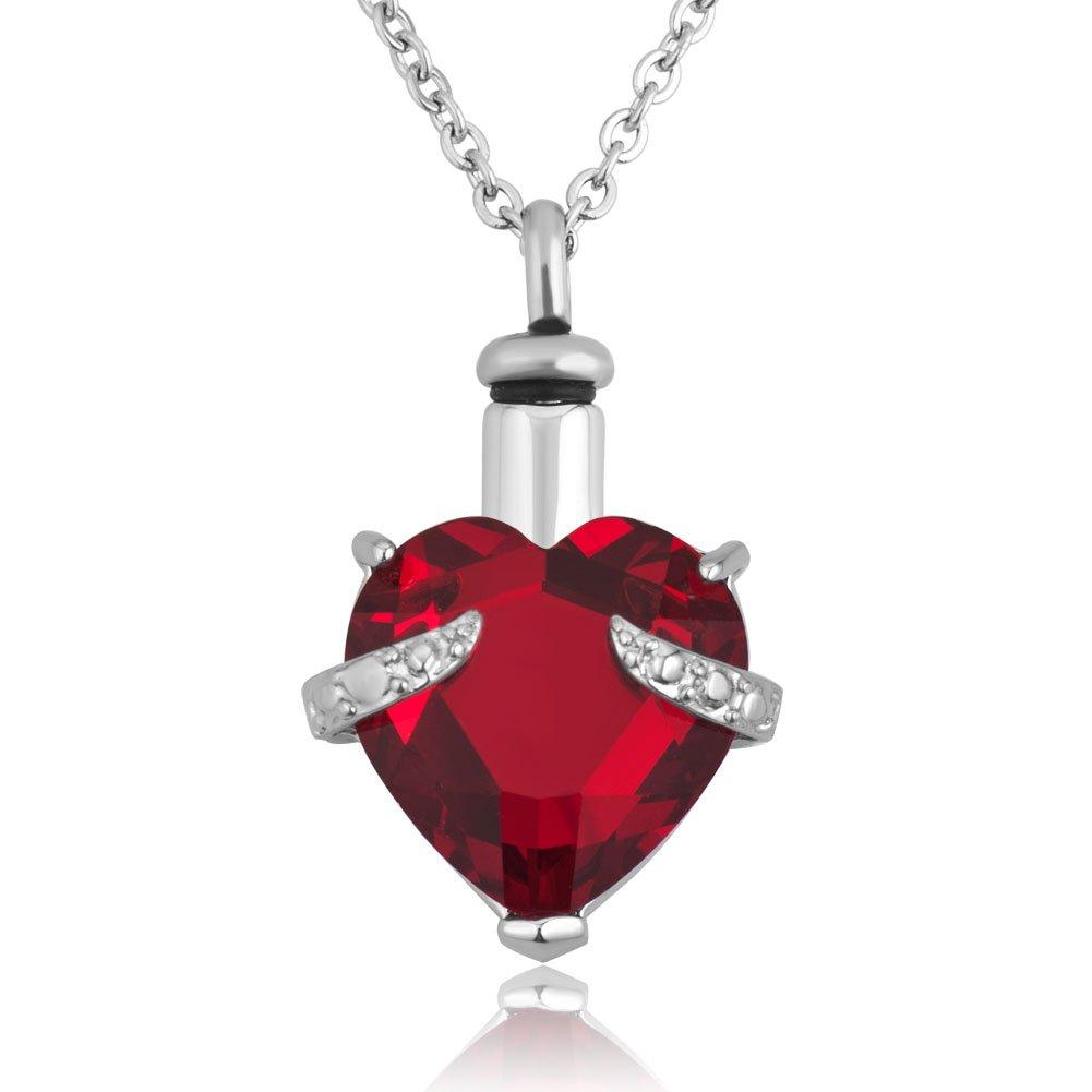 [Australia] - LilyJewelry Heart Urn Necklace for Ashes Keepsake Memorial Pendant Stainless Steel Cremation Jewelry Red 