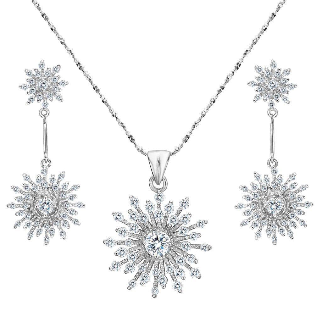 [Australia] - EVER FAITH Women's 925 Sterling Silver CZ Elegant Snowflake Necklace Earrings Set Clear 