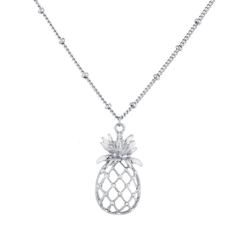 [Australia] - Lux Accessories Cutout Tropical Fruit Pineapple Pendant Necklace Silver 