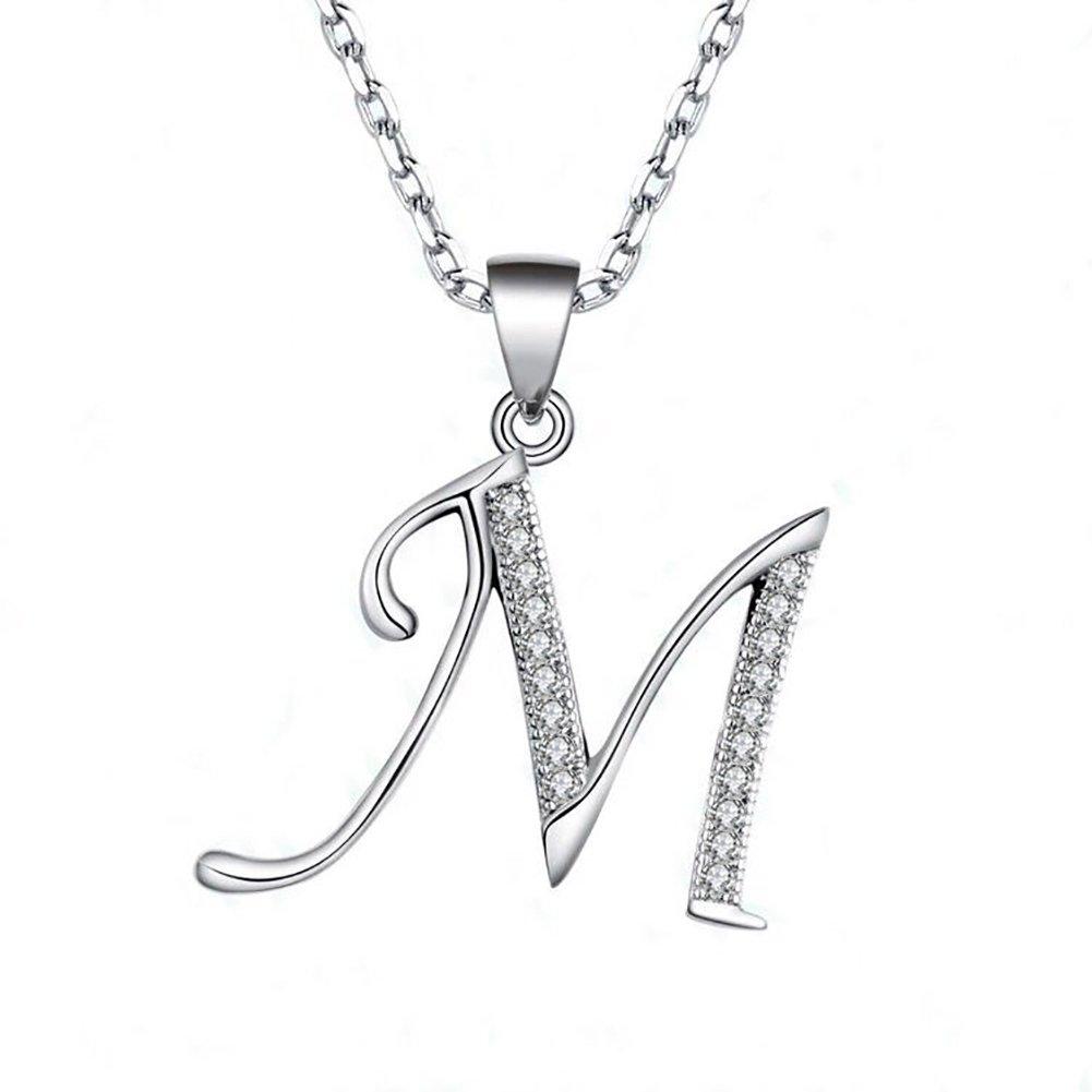 [Australia] - GDDX 925 Sterling Silver 26 Alphabet Letter Pendant Necklace 18" Alphabe M 