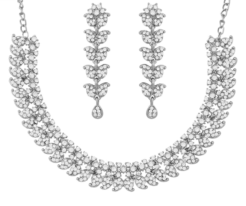 [Australia] - Touchstone Hollywood Glamour White Crystals Paisley Motif Grand Jewelry Necklace in Antique Tone for Women 