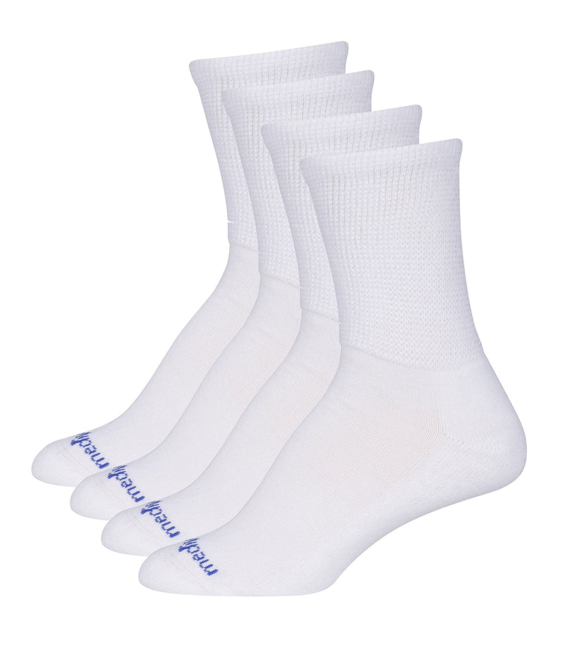 [Australia] - MediPEDS Women's Diabetic Extra Wide Crew Socks with Coolmax, 4 Pack Shoe Size: 10-13 White 
