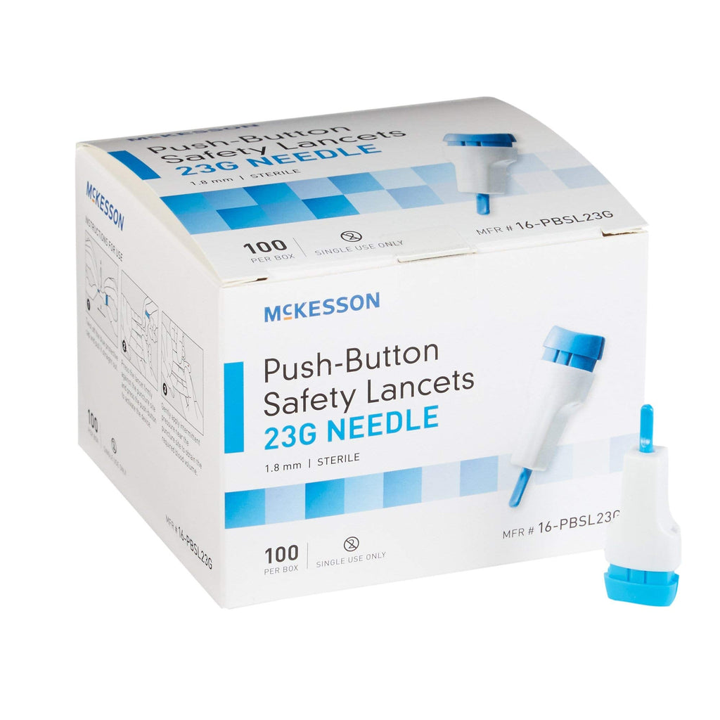 [Australia] - McKesson Safety Lancets, Sterile, Push-Button, 23 Gauge Needle, 1.8 mm, 100 Count, 1 Pack (100 ct) 