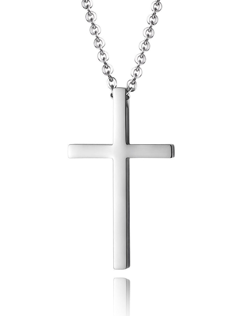 [Australia] - Reve Simple Stainless Steel Silver Tone Cross Pendant Chain Necklace for Men Women, 20-22 Inches Men:1.7*1.02'' Pendant+20'' Chain 