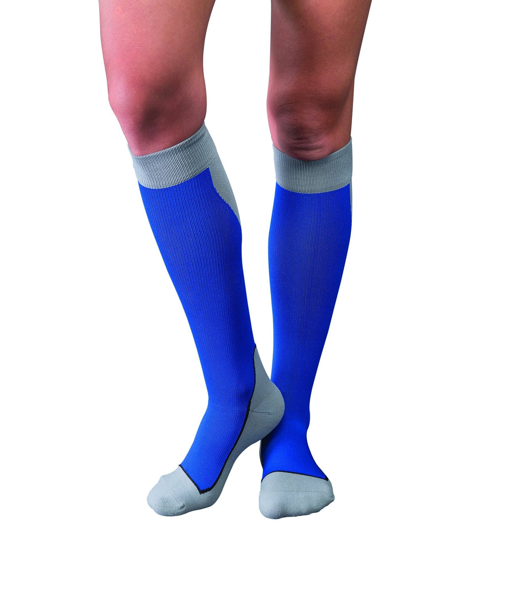 [Australia] - JOBST Sport Knee High 15-20 mmHg Compression Socks, Royal Blue/Grey, Large 