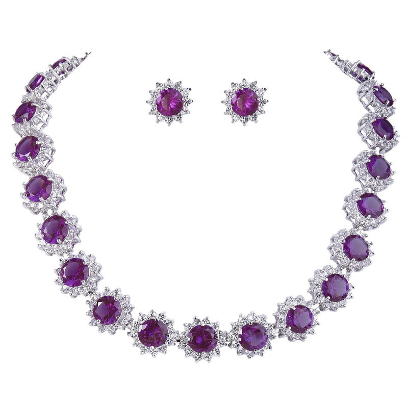 [Australia] - EVER FAITH Elegant Star Round Prong CZ Birthstone Necklace Earrings Set Purple 