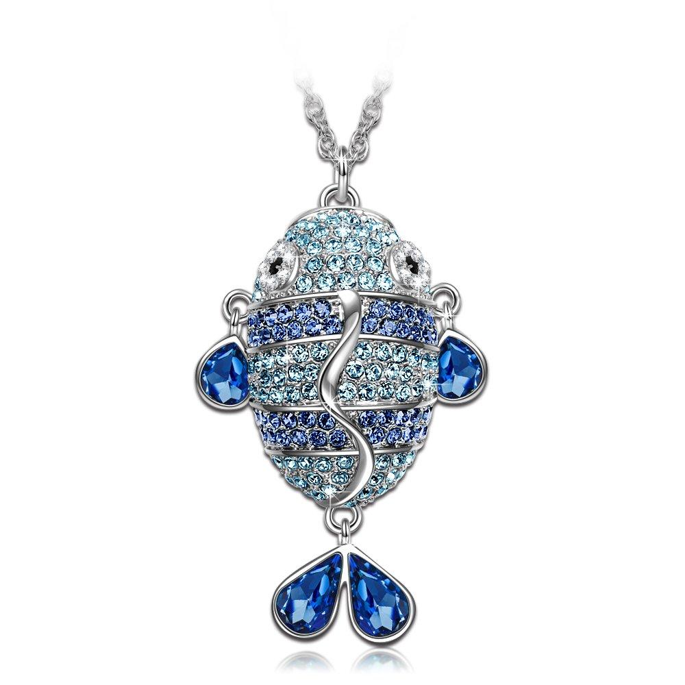 [Australia] - J.NINA ✦Fish Charming Sapphire✦Christmas Jewelry Gifts for Mom Women Necklace Fish Necklace Crystals from Swarovski Enchanted Jewelry Gifts for Her Ladies Girls Wife Girlfriend Sister Mother Lover 
