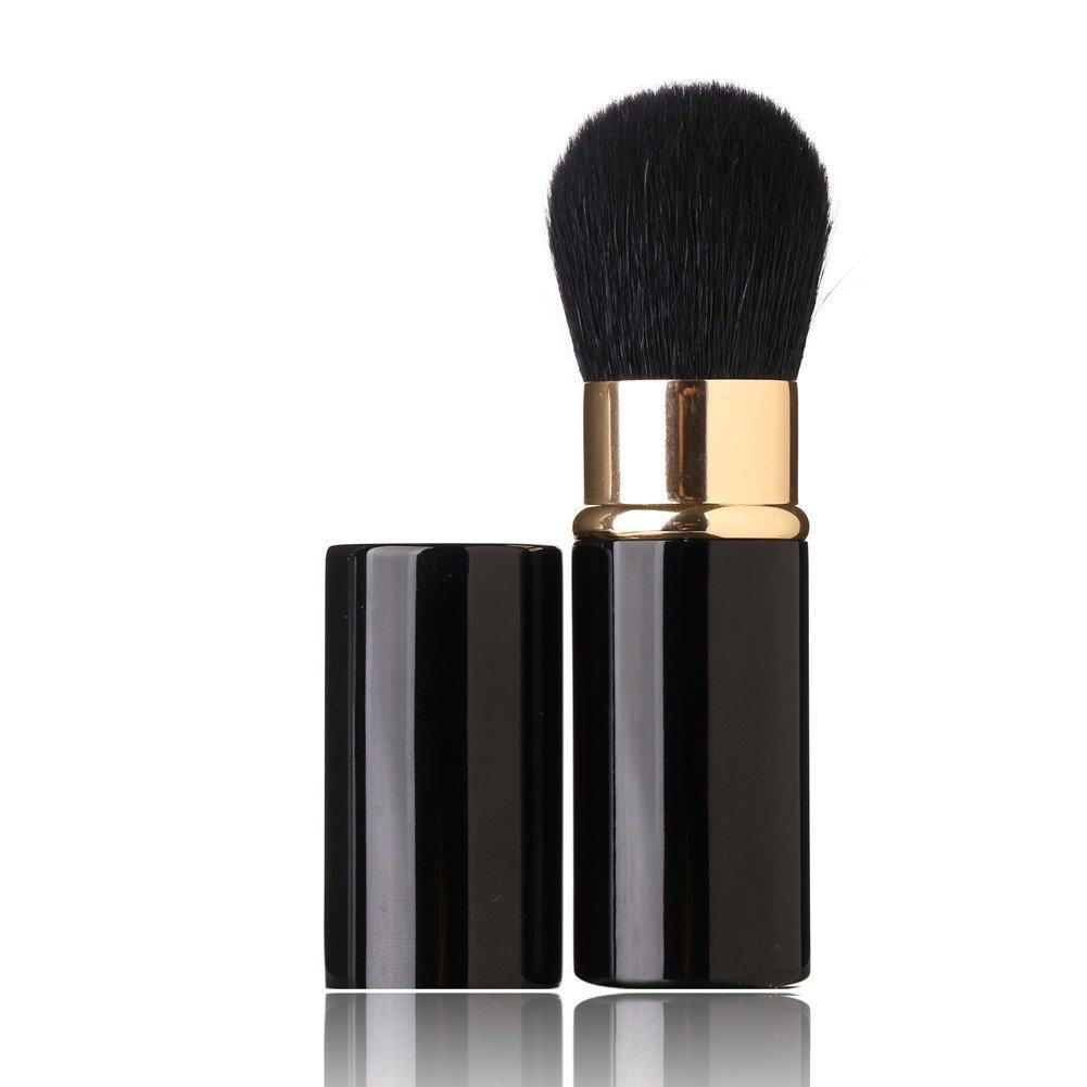 [Australia] - Retractable Makeup Brush - Goat Hairs - Portable Face Loose Powder Foundation, Mini Blush Brush Beauty Cosmetic Tool Black 