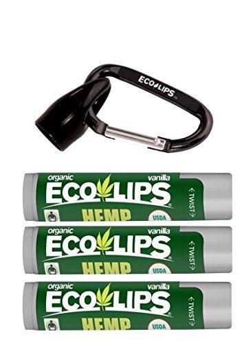 [Australia] - Eco Lips Organic Hemp Lip Balm with Beeswax, Coconut Oil, Vitamin E to Soothe Chapped Lips. 100% Plastic-Free Plant Pod Packaging (Vanilla, 3-Pack) Vanilla 3 Count (Pack of 1) 