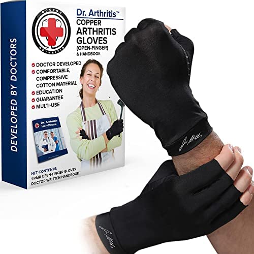 [Australia] - Copper Arthritis Compression Gloves for Women and Men, Carpal Tunnel Gloves, Hand Brace for Arthritis Pain and Support by Dr. Arthritis (X-Large Black) X-Large 
