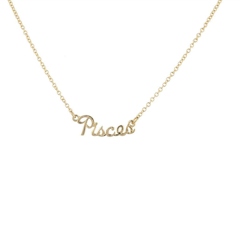 [Australia] - Lux Accessories Girls Silvertone and Goldtone Script Name Horoscope Zodiac Sign Necklace GOLD-PISCES 