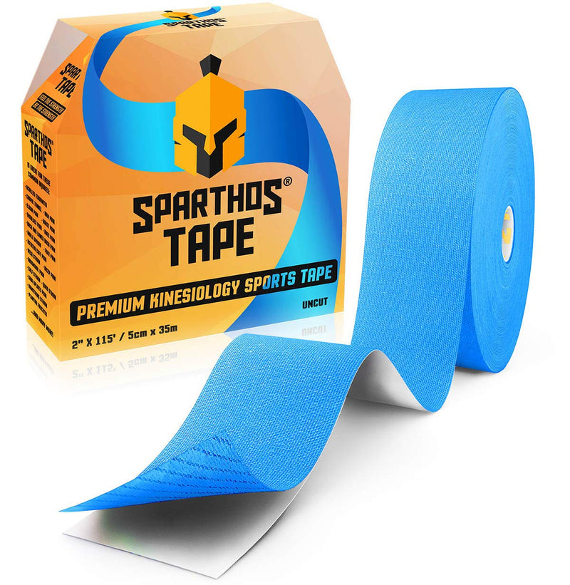 [Australia] - Sparthos Kinesiology Tape - Bulk Large Jumbo - Kinesio Taping Guide! - Support for Pro Athletic Sports - Lift Knee Muscle Body Wrist Brace Carpal Tunnel - Uncut 115 ft Roll (Blue) Electric Blue 