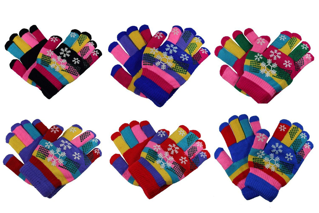 [Australia] - Gelante Toddler / Children Winter Knitted Magic Gloves Wholesale Lot 6-12 Pairs 6 Pairs - Snow Flakes Grapper Children (2-6 Years) 