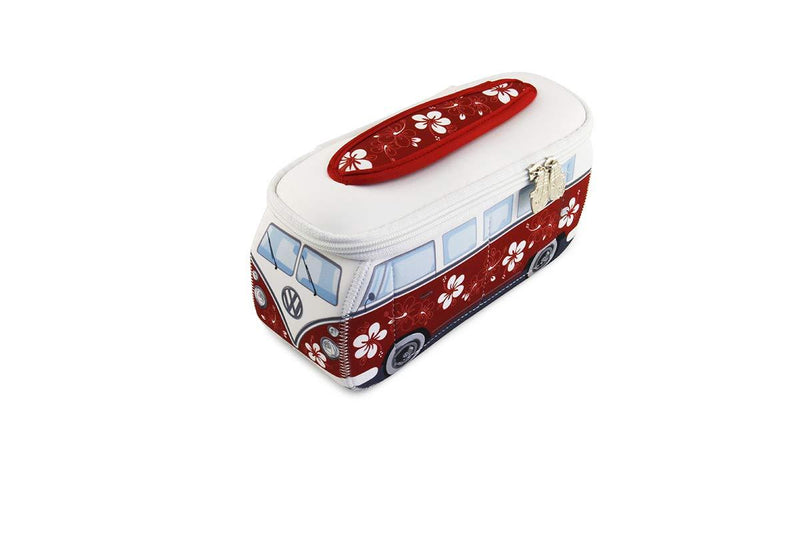 [Australia] - BRISA VW Collection - Volkswagen Samba Bus T1 Camper Van 3D Neoprene Small Universal Bag - Makeup, Travel, Cosmetic Bag (Neoprene/Hibiscus/Red) 