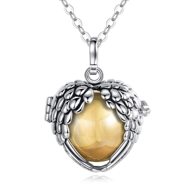 [Australia] - EUDORA Harmony Bola Ball Vintage Angel Wing Chiming Spheres, 18mm Pregnancy Locket Necklace for Mother, Women, Lucky Wishing Ball, 35" Chain Gold Ball 