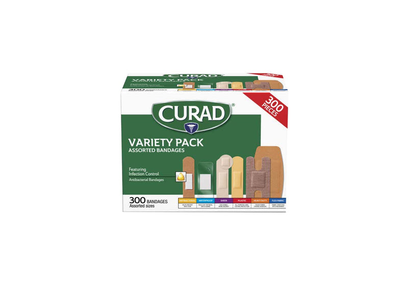 [Australia] - Curad Assorted Bandages Variety Pack 300 Pieces, including antibacterial, heavy duty, fabric, and waterproof bandages 