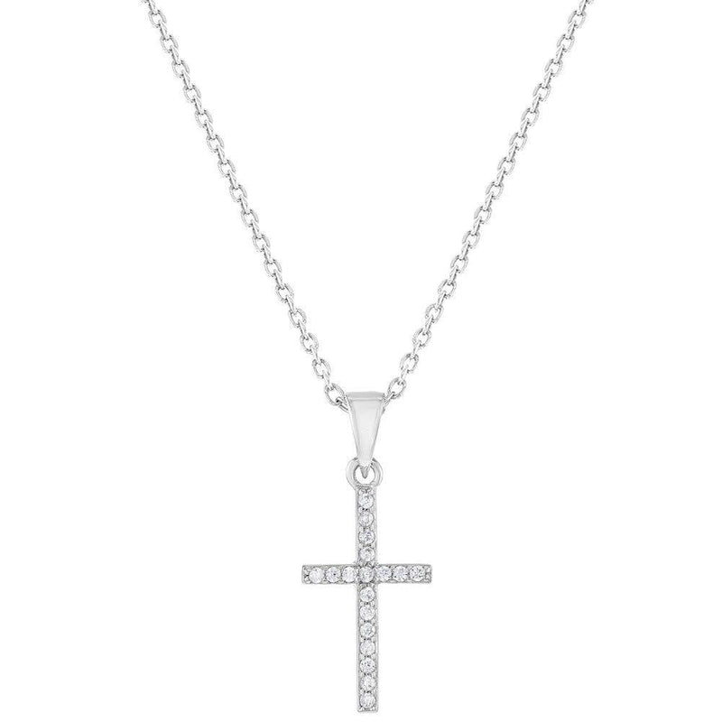 [Australia] - 925 Sterling Silver Cubic Zirconia Small Cross Girl's Necklace - CZ Small Tiny Religious Pendant with 16" Necklace for Kids & Girls Clear 