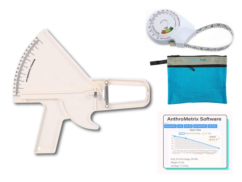 [Australia] - Slim Guide Skinfold Caliper AnthroFlex Kit with BMI Tape Measure, AnthroMetrix Software, Bag and Multilingual Instruction Manual - 1.0 mm Precision (White) 