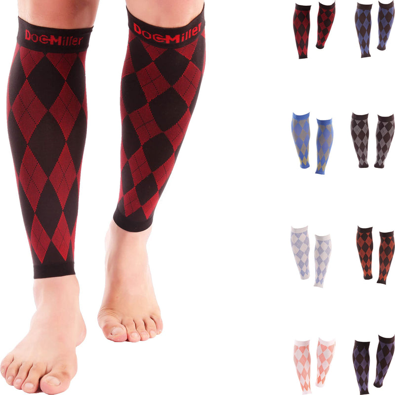 [Australia] - Doc Miller Calf Compression Sleeve for Men & Women - Fast Leg Pain Relief from Shin Splints, Varicose Veins - All Day Calf Support for Running, Travel & Everyday Use Black.Red Large 