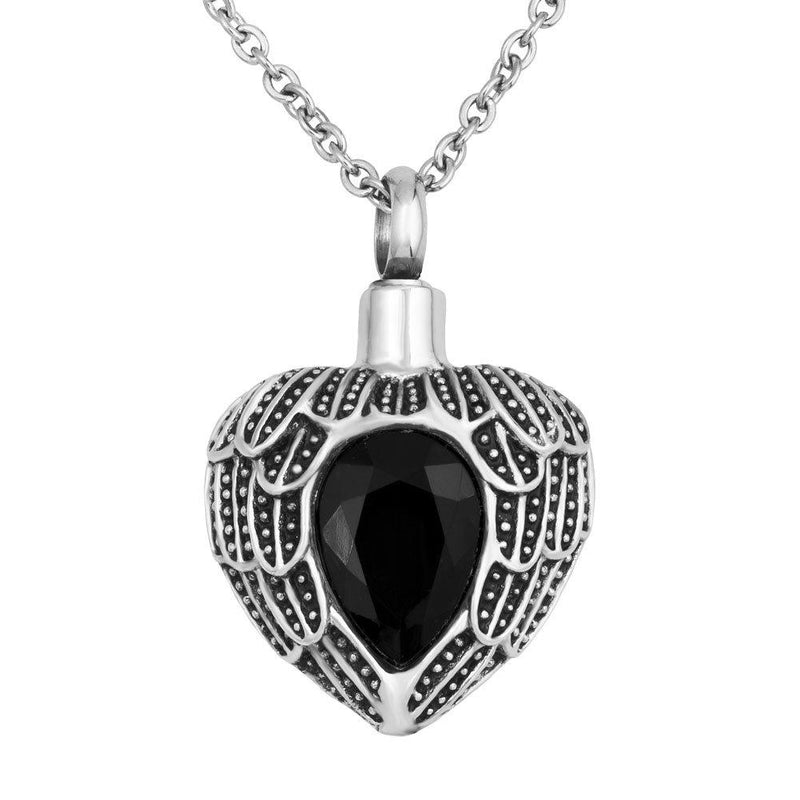 [Australia] - Q&Locket Stainless Steel Angel Wings Heart Crystal Urn Necklace Waterproof Ash Holder Cremation Jewelry 13 