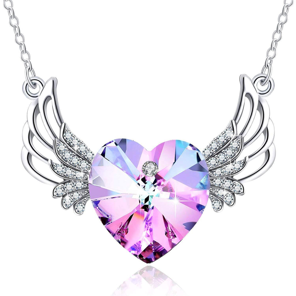 [Australia] - PLATO H Angel wing Heart Necklace Crystals from Swarovski for Women Girl Guardian Angel Pendant with Dainty Jewelry Box A_Classical Pink 