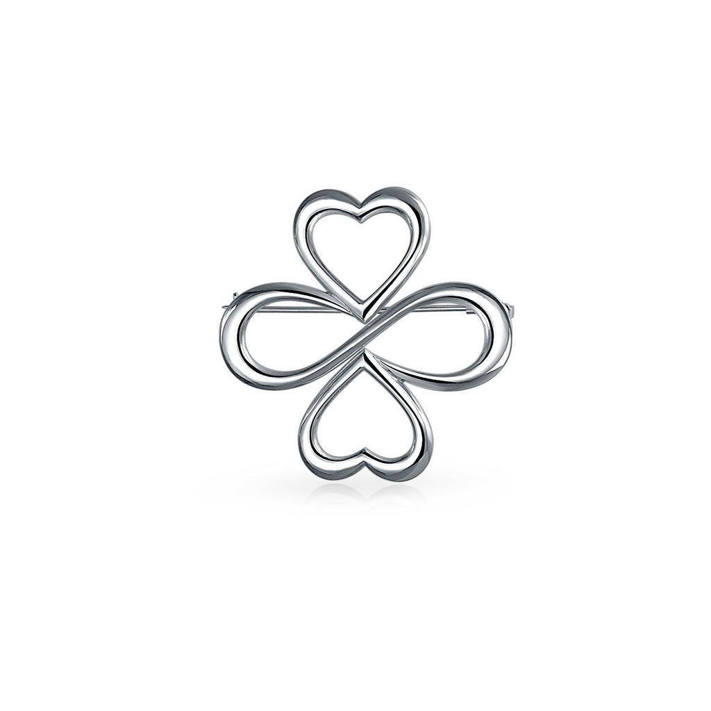 [Australia] - Ayllu Small Inspirational BFF Symbol Heart Infinity Clover For Love Luck Unity Brooch Pin For Women 925 Sterling Silver 