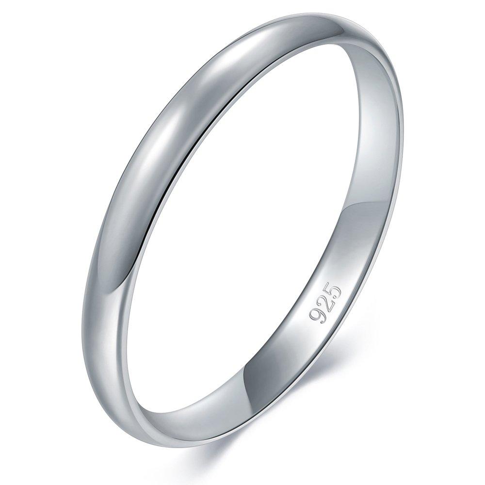 [Australia] - BORUO 925 Sterling Silver Ring High Polish Plain Dome Tarnish Resistant Comfort Fit Wedding Band 2mm Ring 4-12 platinum-plated sterling silver 