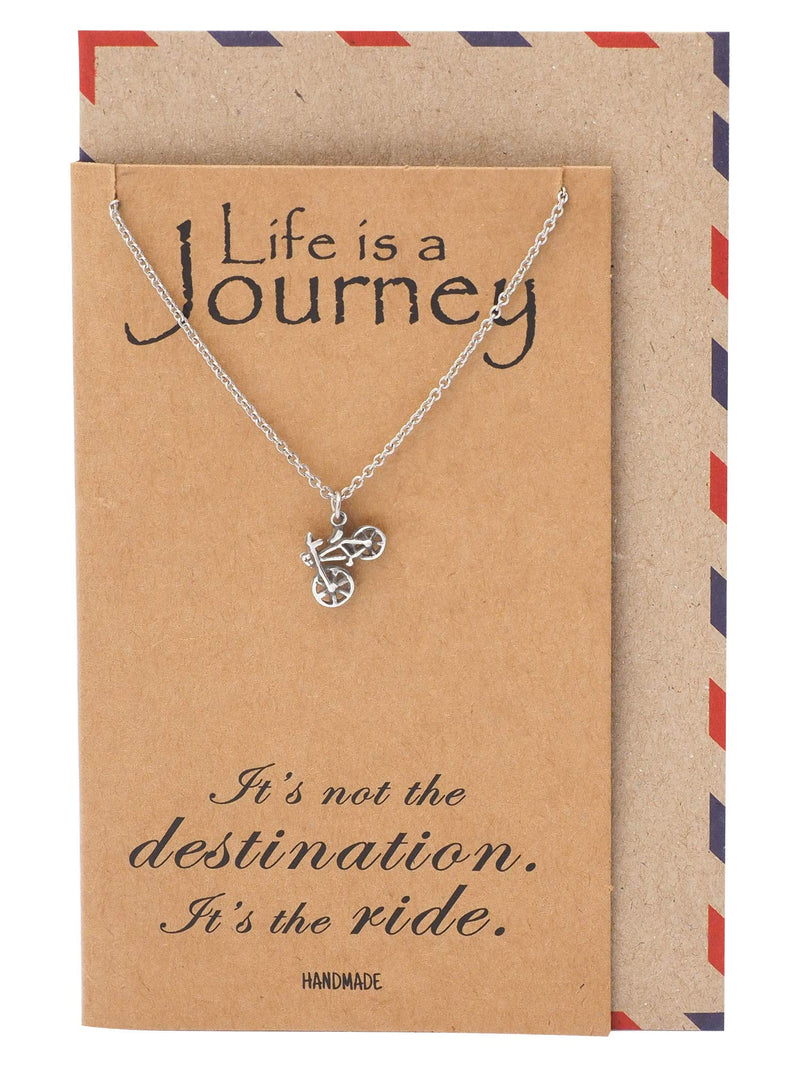 [Australia] - Quan Jewelry Mini Bicycle Necklace, Journey Traveler Pendant Charm, Gifts for Bestfriend Cyclists & Wanderlust, Minimal Dainty Necklaces, Fitness Jewelry with Quote Card 