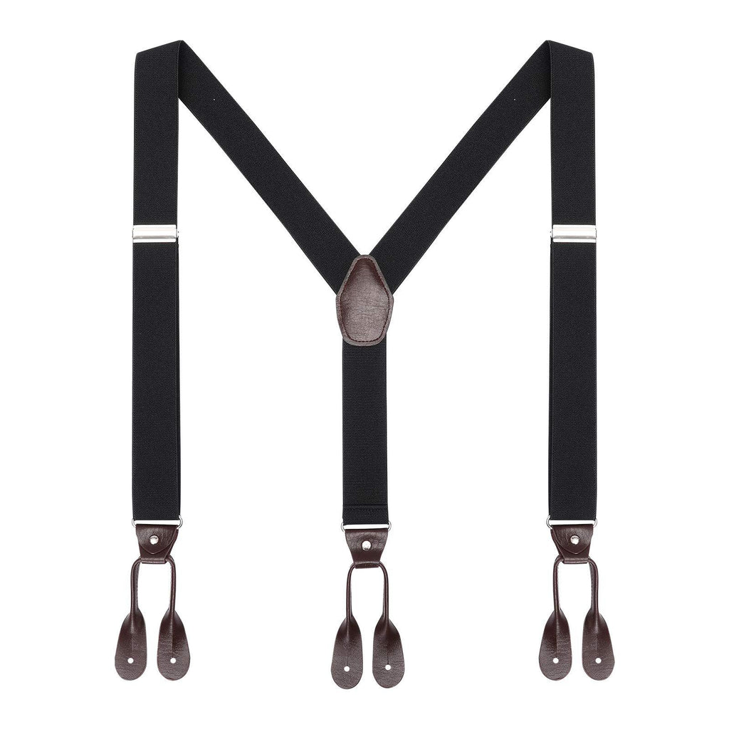 [Australia] - Mens Brown Button End Suspenders - Adjustable Elastic Y Shape Tuxedo Suspender by AWAYTR Black 