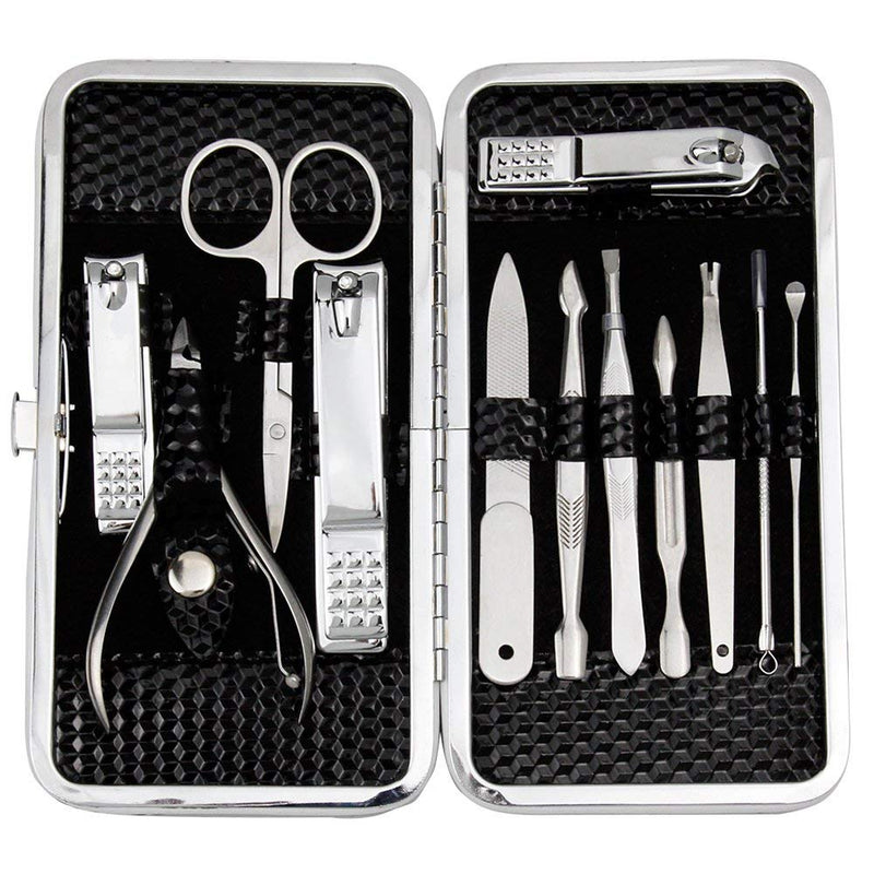 [Australia] - ZIZZON Manicure, Pedicure Kit, Nail Clippers Set of 12Pcs, Professional Grooming Kit, Nail Tools with Luxurious Travel Case Black 