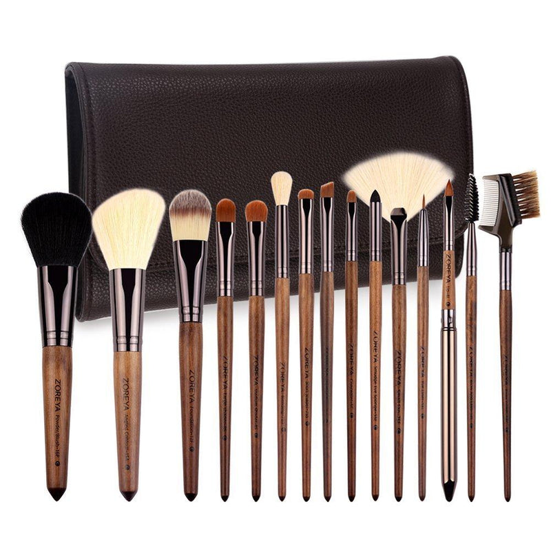 [Australia] - ZOREYA Makeup Brush Sets ,15pcs Unique Walnut Makeup Brushes with Nobility,Professional Premium Synthetic Foundation Powder Concealers Eye Shadows Makeup brushes Set with Perfect Vegan Leather Bag A-Walnut 