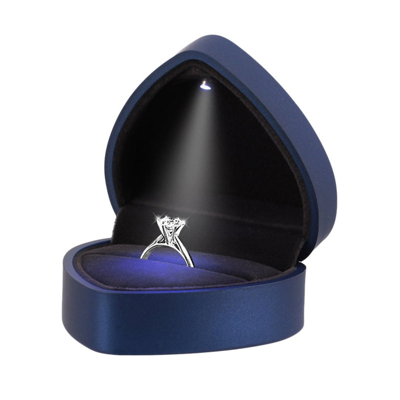 [Australia] - Naimo Engagement Ring Box Earrings Coin Jewelry Ring Box Case with LED Lighted up for Proposal Engagement Wedding Gift Deep Blue Heart 