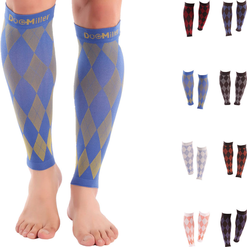 [Australia] - Doc Miller Calf Compression Sleeve for Men & Women - Fast Leg Pain Relief from Shin Splints, Varicose Veins - All Day Calf Support for Running, Travel & Everyday Use Yellow.Blue Medium 