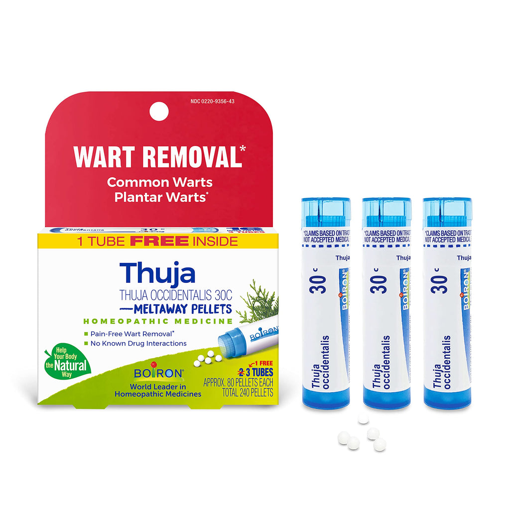 [Australia] - Boiron Thuja Occidentalis 30C Wart Removal Homeopathic Medicine for Painless Removal of Warts from Plantar (Feet), Hands, and Other Bodily Warts - 3 Count (240 Pellets) 