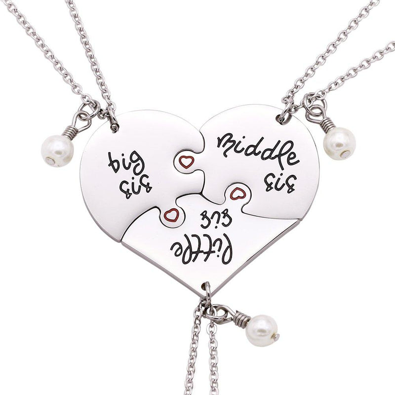 [Australia] - Melix Home Big Sis Middle Sis Little Sis Jewelry Necklace Set 3 Pieces,Best Friend Necklaces White 