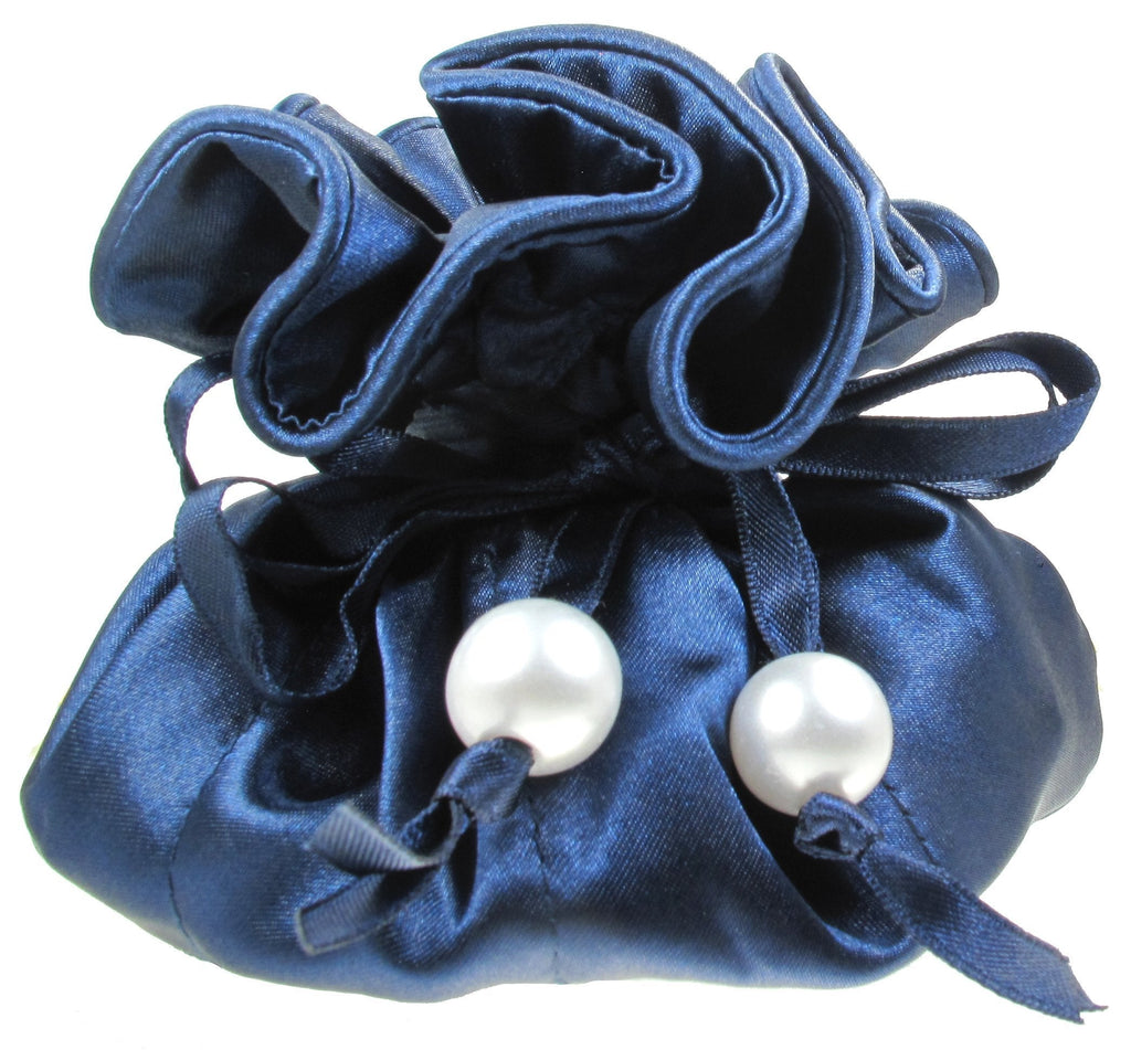 [Australia] - TropicaZona Satin Drawstring Jewelry Pouch, 16 Pockets, Navy Blue 1 