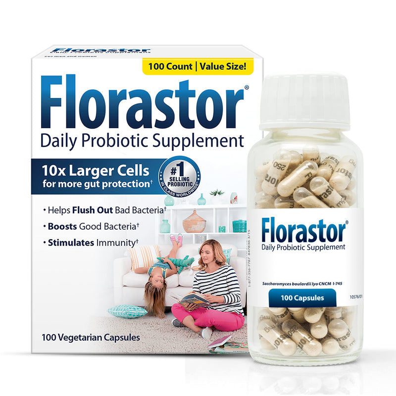 [Australia] - Florastor Daily Probiotic Supplement for Women and Men, Proven to Support Digestive Health, Saccharomyces Boulardii CNCM I-745 (100 Capsules) 100 Count (Pack of 1) 