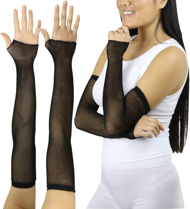 [Australia] - ToBeInStyle Women’s Long Arm Length Fishnet Fingerless Novelty Gloves One Size Regular Black 