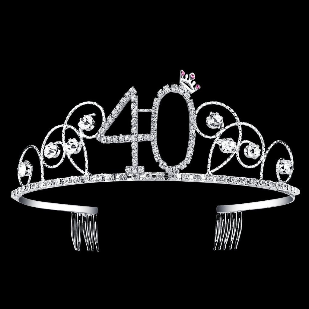 [Australia] - BABEYOND Crystal Birthday Tiara Crown Princess Birthday Crown Hair Accessories Happy 40th Birthday Crown Tiara for Women (40 Birth) 40 Birth 