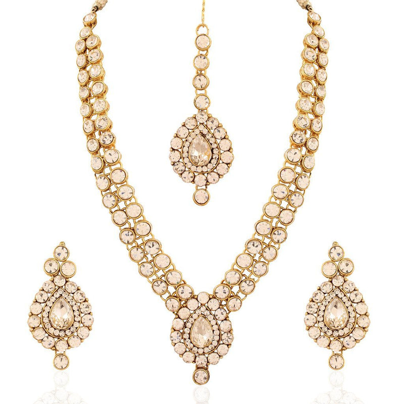 [Australia] - I Jewels Indian Bollywood Gold PlatedJewellery Set with Maang Tikka for Women IJ244W (White) 