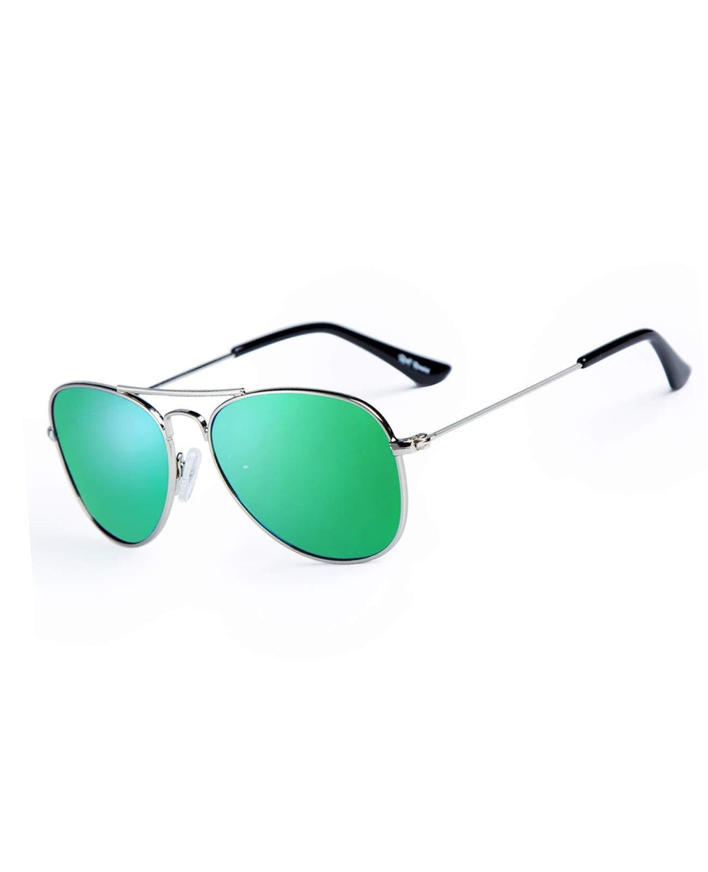 [Australia] - Kids Aviator Polarized Sunglasses for Boys and Girls with Case UVB UV 400 Protection Toddler Eyewear Age 2-12 Silver Frame, Green Lens Age 2-8, 49 Millimeters 