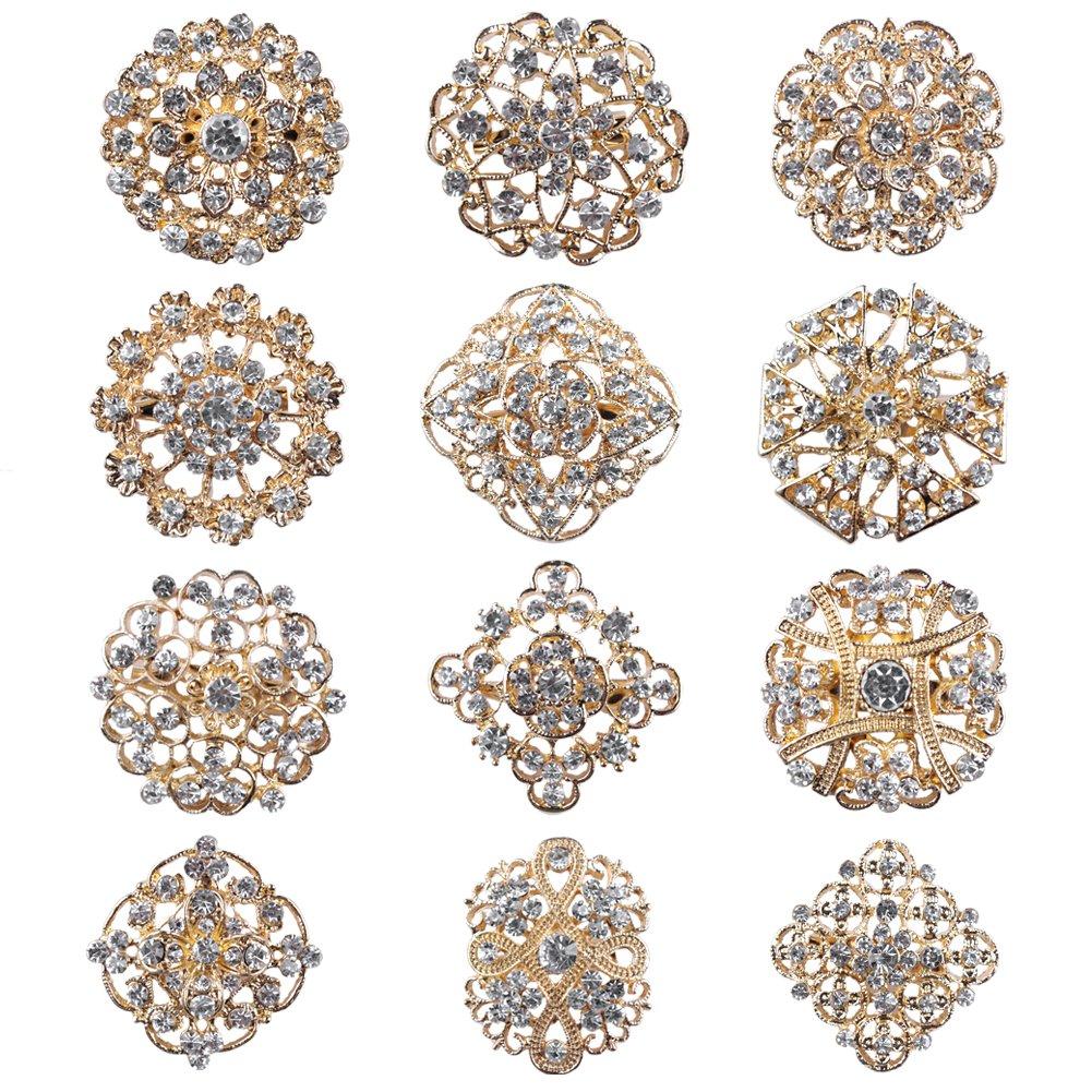 [Australia] - MEEJOA Lot 12pc Clear Rhinestone Crystal Flower Brooches Pins 