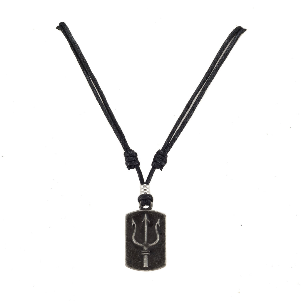 [Australia] - BlueRica Trident Dogtag Pendant on Adjustable Black Rope Cord Necklace 