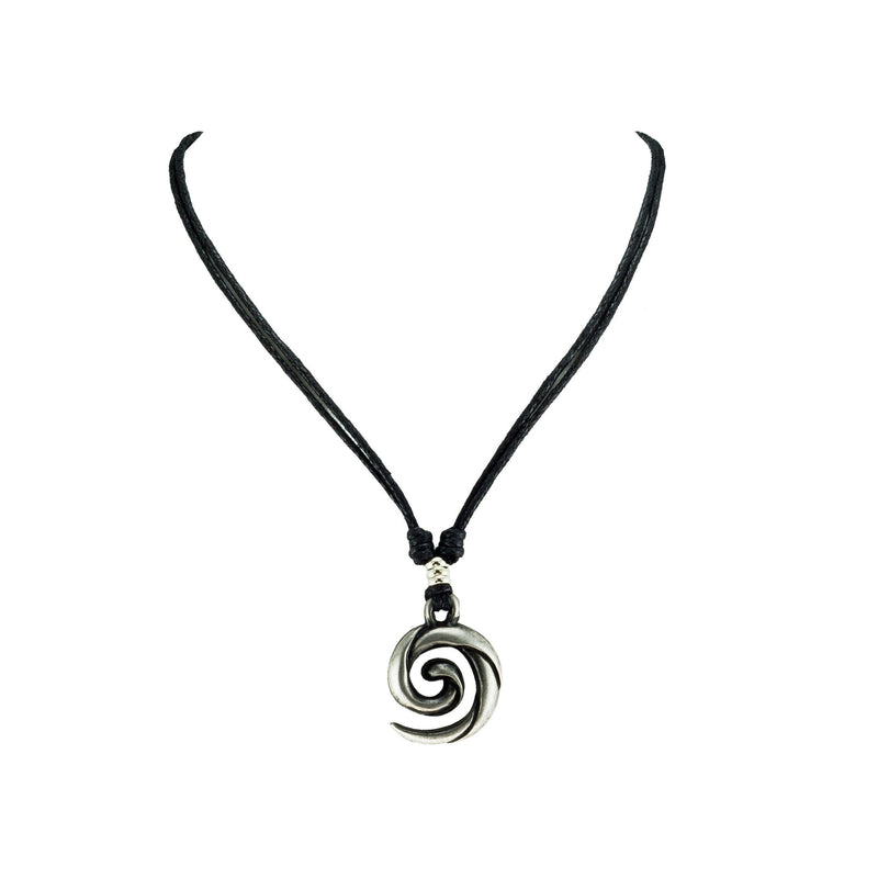 [Australia] - BlueRica Koru Spiral Wave Pendant on Adjustable Black Rope Cord Necklace 
