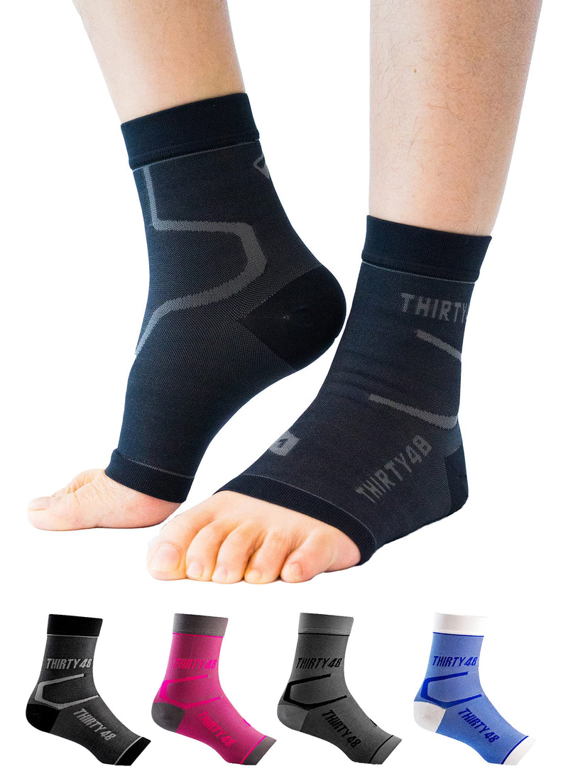 [Australia] - Thirty48 Plantar Fasciitis Compression Socks(1 or 2 Pairs), 20-30 mmHg Foot Compression Sleeves for Ankle/Heel Support, Increase Blood Circulation, Relieve Arch Pain, Reduce Foot Swelling Black (1 Pair) Small 