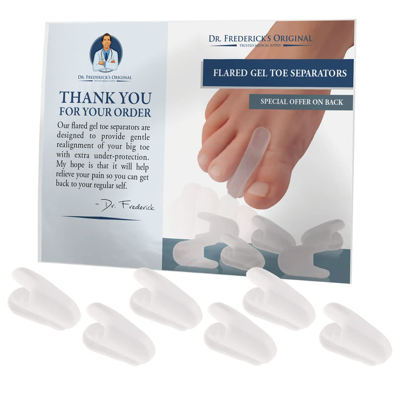 [Australia] - Dr. Frederick’s Original Flared Gel Toe Separators - 6 Pieces - Toe Spacers - Temporary Bunion Corrector - Bunion Relief - Flared Design Stays in Place 