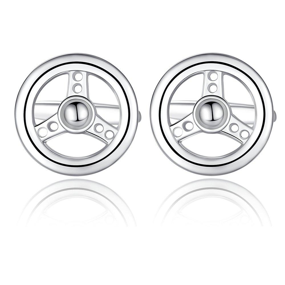 [Australia] - HONEY BEAR Car Steering Wheel Cufflinks for Men Shirt Wedding Gift Silver 