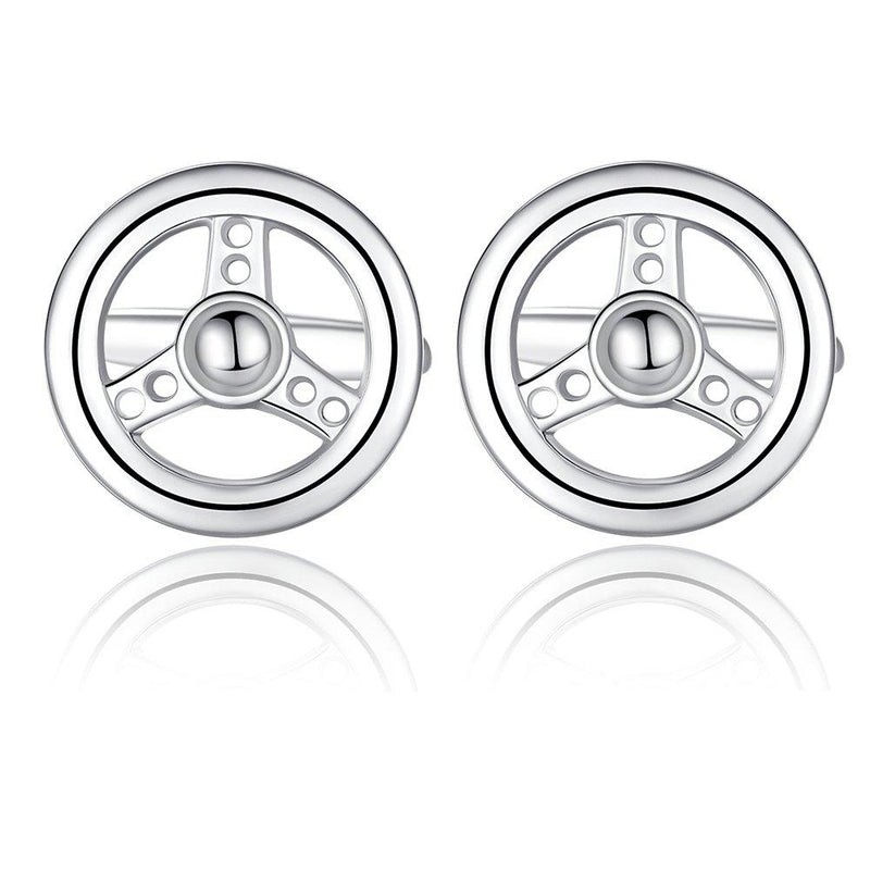 [Australia] - HONEY BEAR Car Steering Wheel Cufflinks for Men Shirt Wedding Gift Silver 